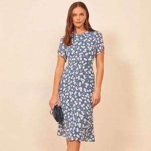 Reformation Blue dress with white tulips